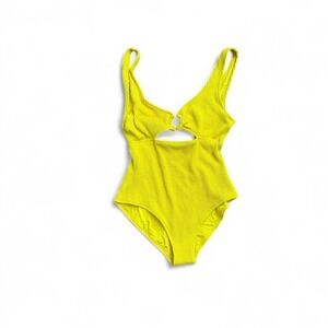 Aerie Crinkle Ring Cutout One Piece Swimsuit Women's M Bright Yellow